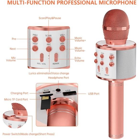 Kids Microphone for Singing, Wireless Bluetooth Karaoke Microphone for Adults - Picture 5 of 6